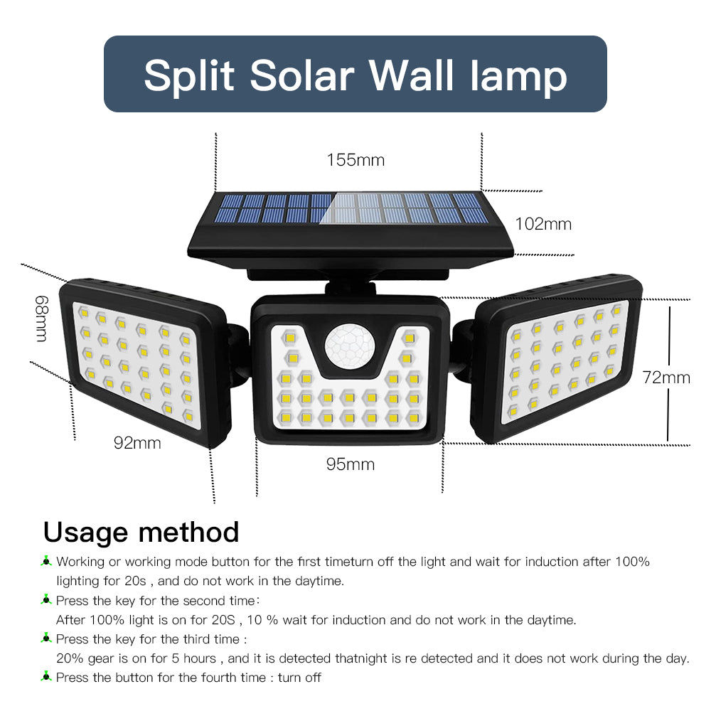 3-Head Solar Motion Light Solar Wall Lights LED Motion Light