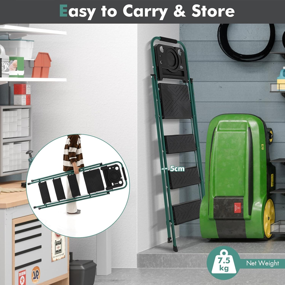 Folding Step Ladder, 3-Step/4-Step Ladder w/Tool Tray, Non-Slip Footpads & Pedals, Cozy Padded Handgrip, Sturdy Metal Frame, 150kg Max Load, Stool for Home Office, Black