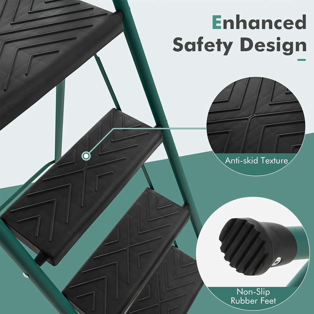 Folding Step Ladder, 3-Step/4-Step Ladder w/Tool Tray, Non-Slip Footpads & Pedals, Cozy Padded Handgrip, Sturdy Metal Frame, 150kg Max Load, Stool for Home Office, Black