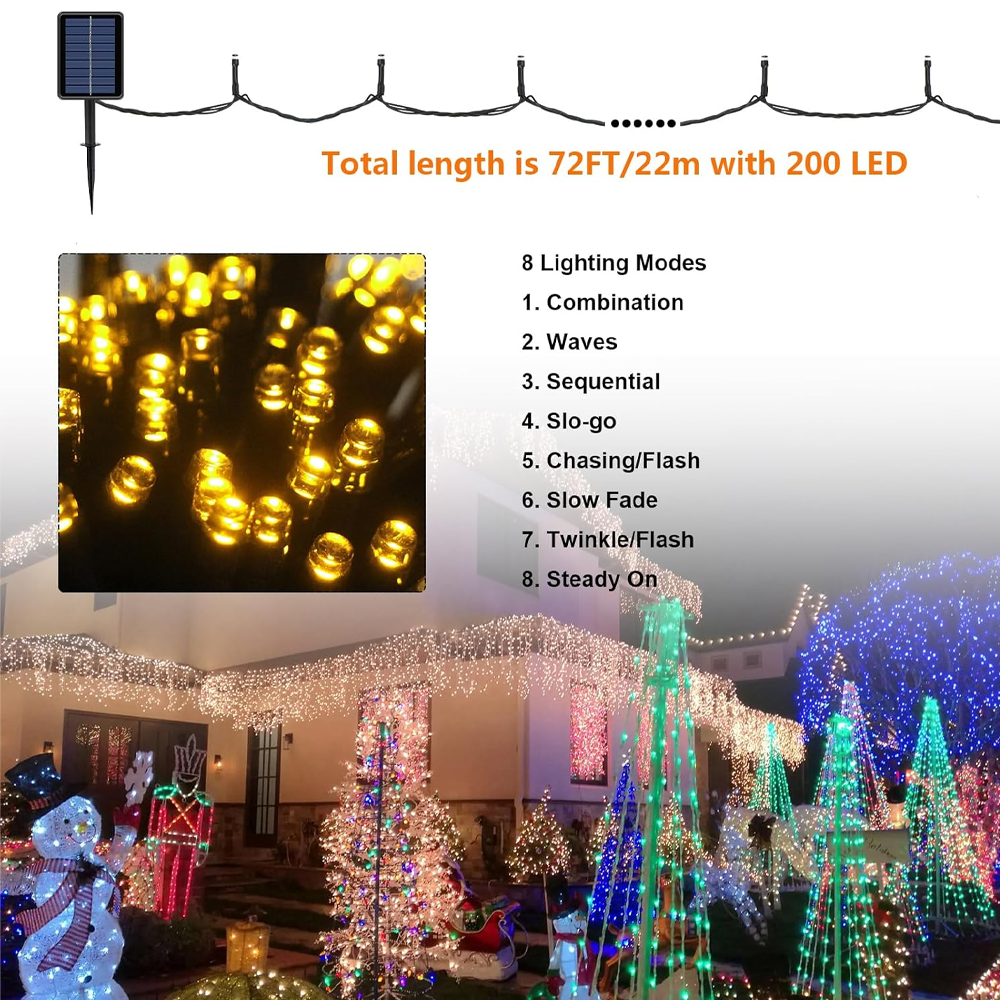Solar Garland Fairy String Lights 100/200/500 LED Outdoor Garden Christmas Party