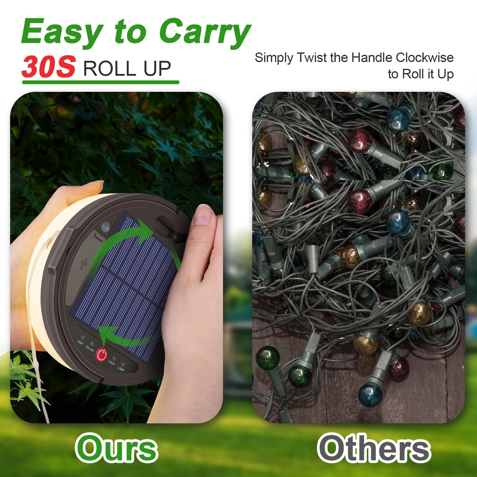 Solar Camping String Light, 12.8 M  Solar Portable Waterproof Camping Lights with Remote, USB Type-C Rechargeable Portable Camping Lights with 8 Lighting Modes for Garden Party Decorations