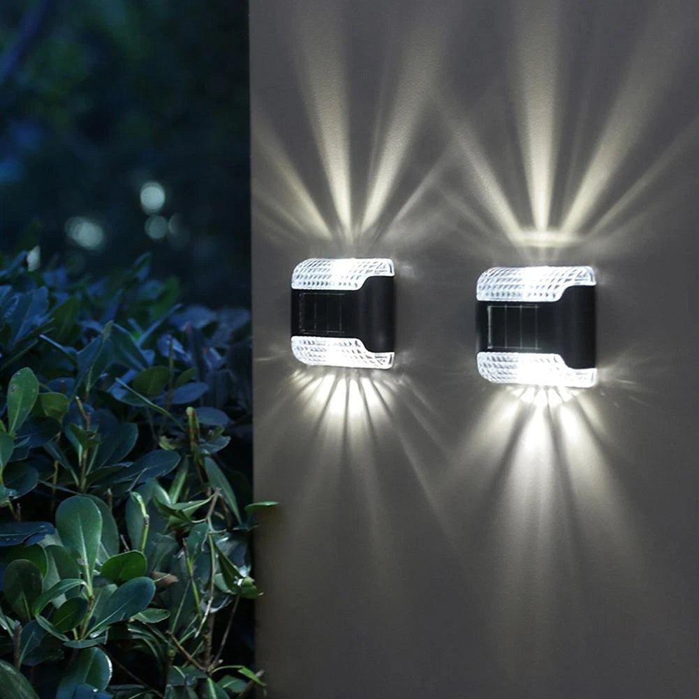 Solar Outdoor Wall Light - Waterproof Solar Fence and Wall Lighting, 4 Pieces Long Life LED Light for Garden, Patio, Fence, Landscaping