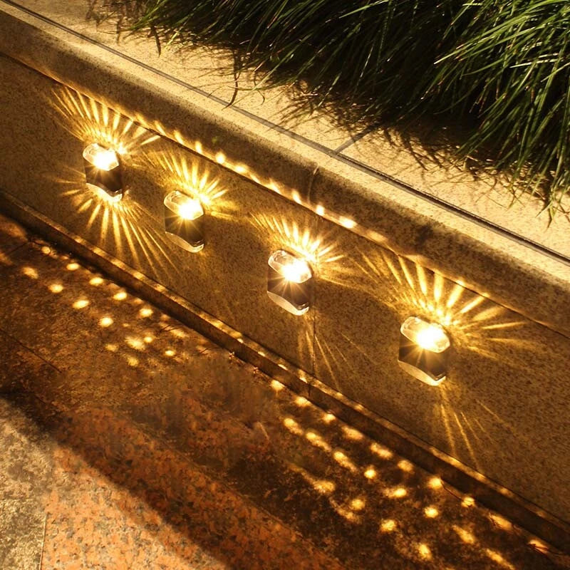 Solar Outdoor Wall Light - Waterproof Solar Fence and Wall Lighting, 4 Pieces Long Life LED Light for Garden, Patio, Fence, Landscaping