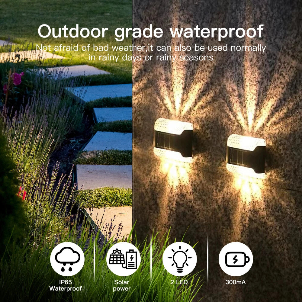 Solar Outdoor Wall Light - Waterproof Solar Fence and Wall Lighting, 4 Pieces Long Life LED Light for Garden, Patio, Fence, Landscaping