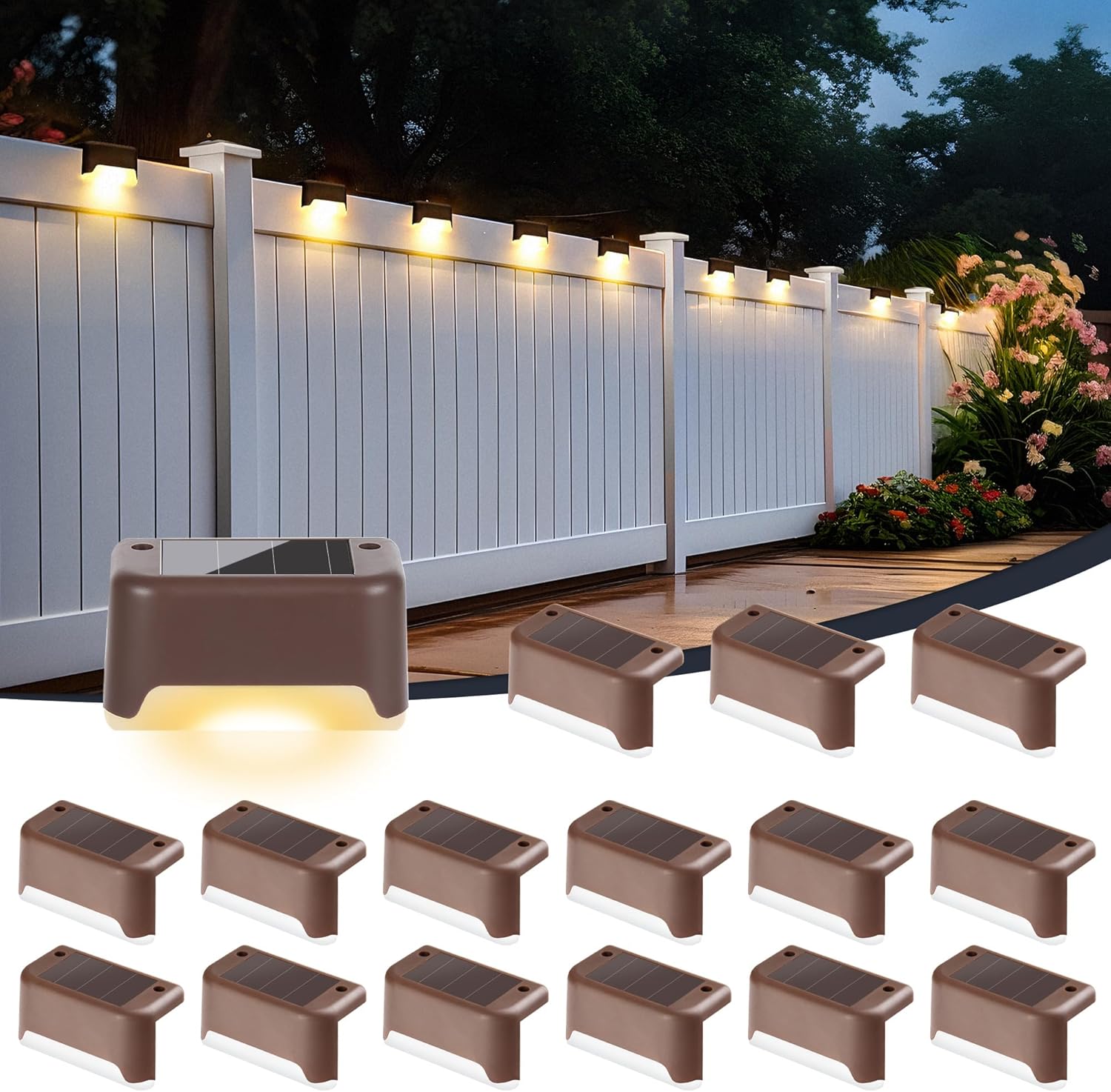 Solar Deck Lights Outdoor Led 12 Pack,Outdoor Lights Waterproof Solar Step Lights for Step, Yard, Fence, Patio(Warm White)
