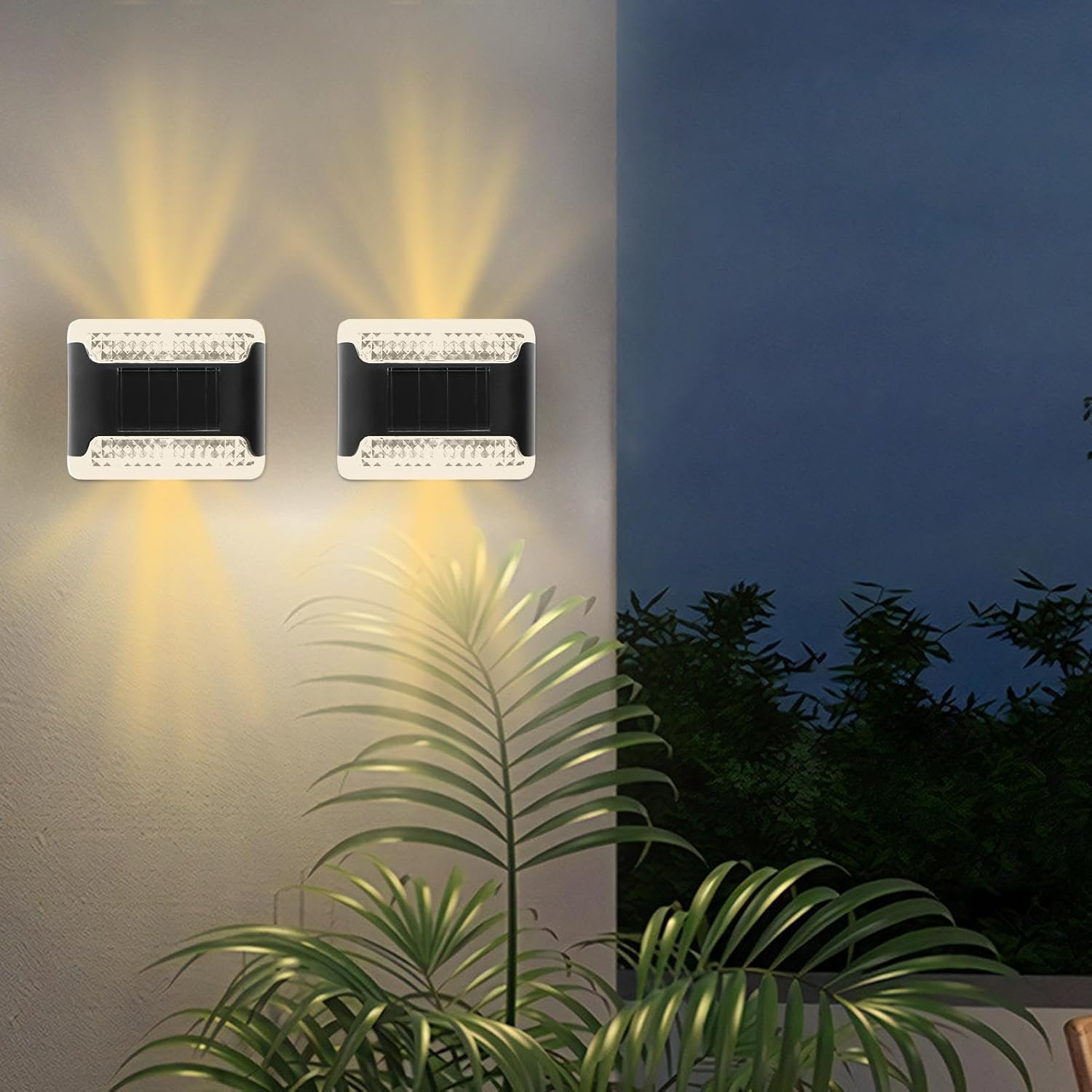 Solar Outdoor Wall Light - Waterproof Solar Fence and Wall Lighting, 4 Pieces Long Life LED Light for Garden, Patio, Fence, Landscaping