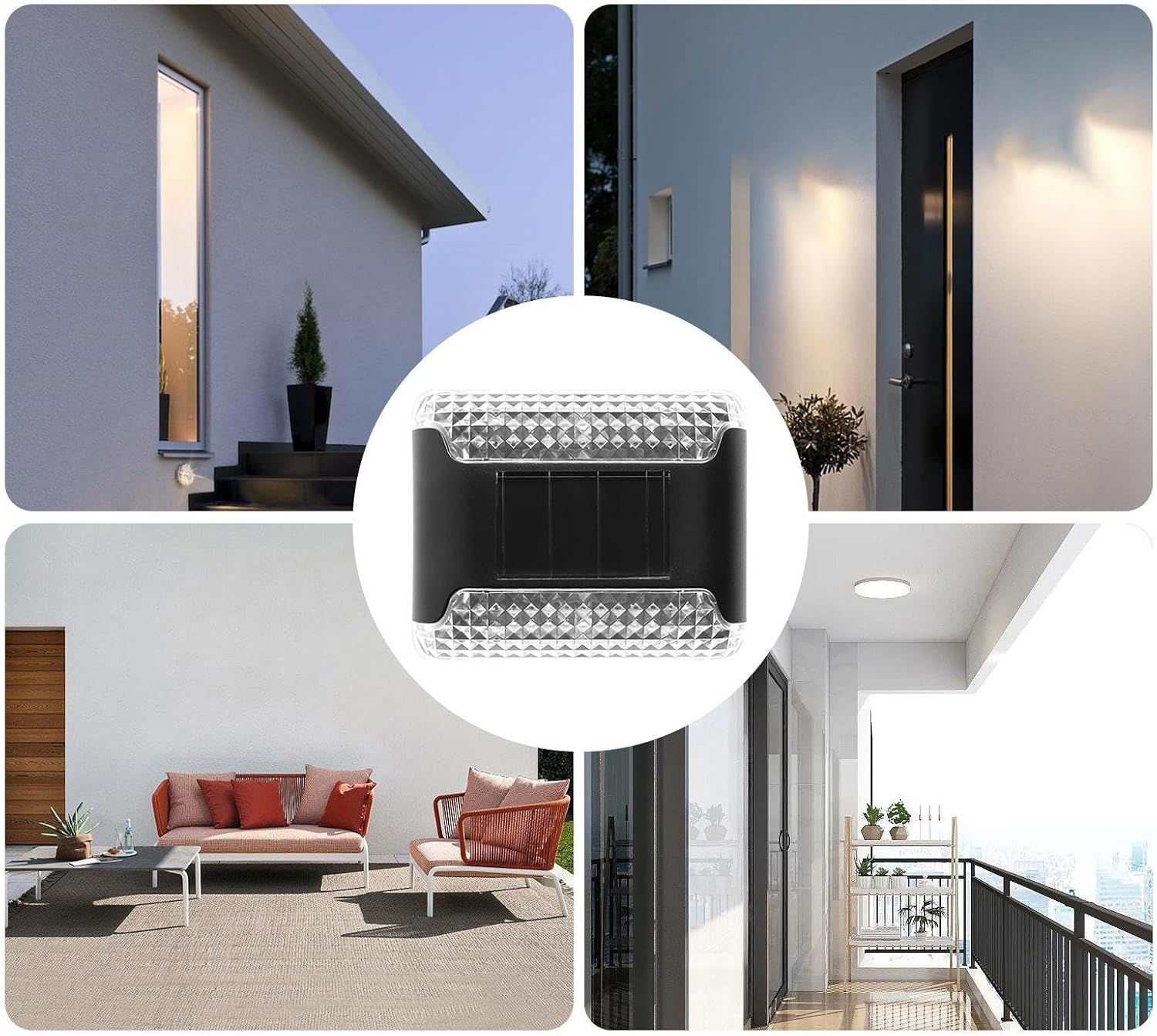 Solar Outdoor Wall Light - Waterproof Solar Fence and Wall Lighting, 4 Pieces Long Life LED Light for Garden, Patio, Fence, Landscaping