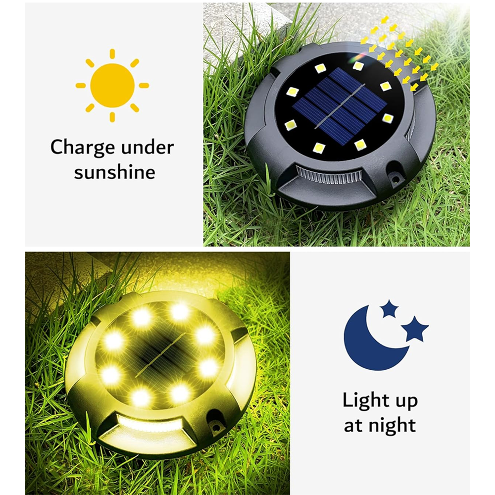 Solar LED Buried ground Recessed Solar Garden Lights for Patio, Yard, Driveway, Long Lasting White Light, Pathway/Step/Walkway Ground Lights (Warm White)