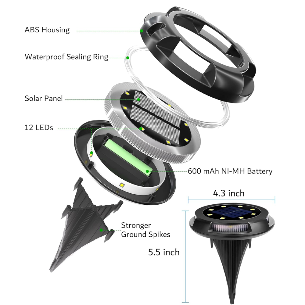 Solar LED Buried ground Recessed Solar Garden Lights for Patio, Yard, Driveway, Long Lasting White Light, Pathway/Step/Walkway Ground Lights (Warm White)