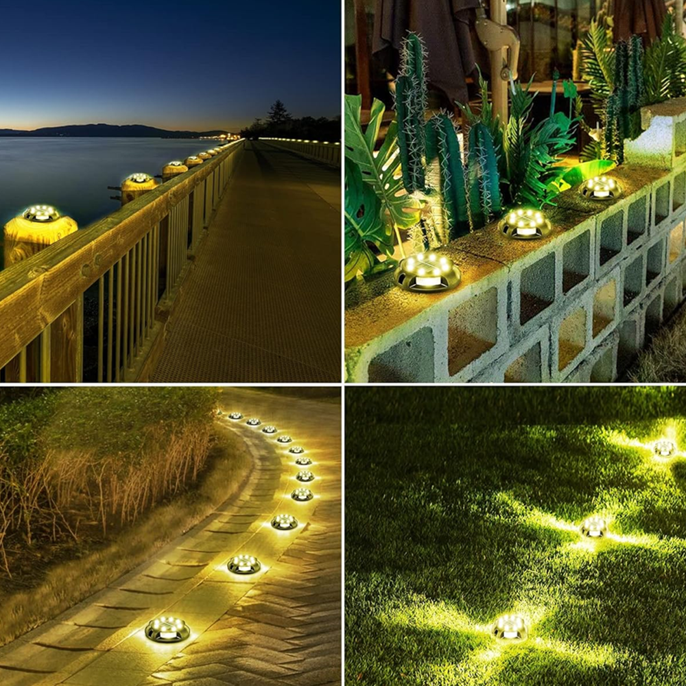 Solar LED Buried ground Recessed Solar Garden Lights for Patio, Yard, Driveway, Long Lasting White Light, Pathway/Step/Walkway Ground Lights (Warm White)