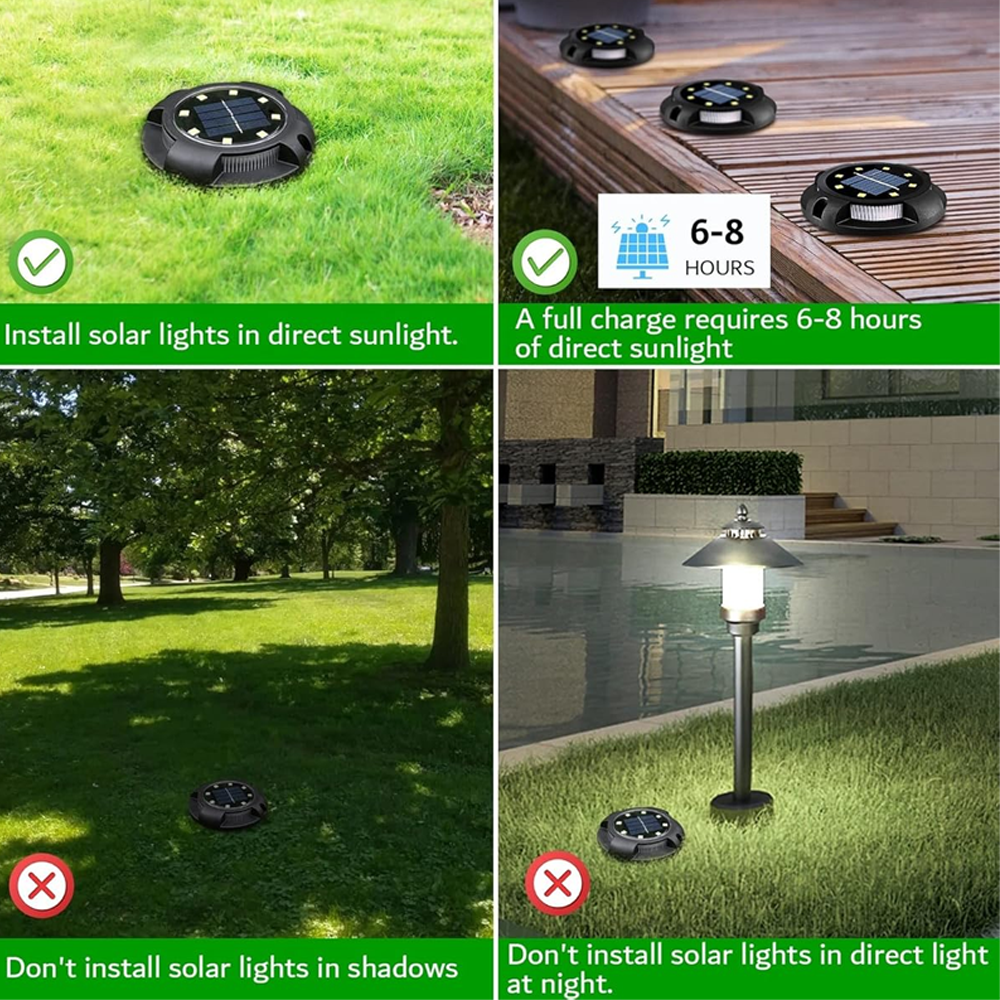 Solar LED Buried ground Recessed Solar Garden Lights for Patio, Yard, Driveway, Long Lasting White Light, Pathway/Step/Walkway Ground Lights (Warm White)