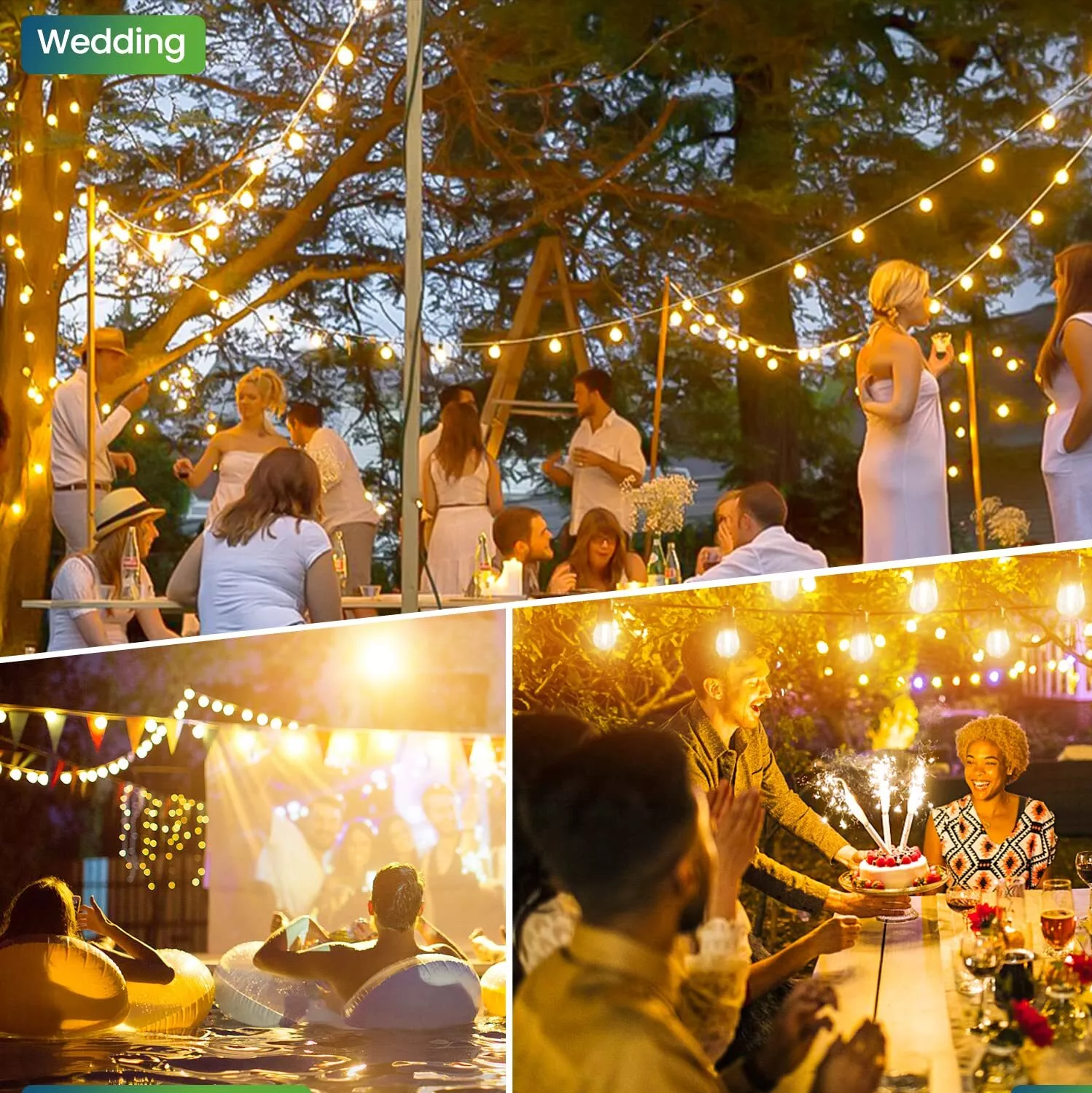 15LED 48FT Solar Festoon String Lights Wedding Party Lights WaterProof Outdoor