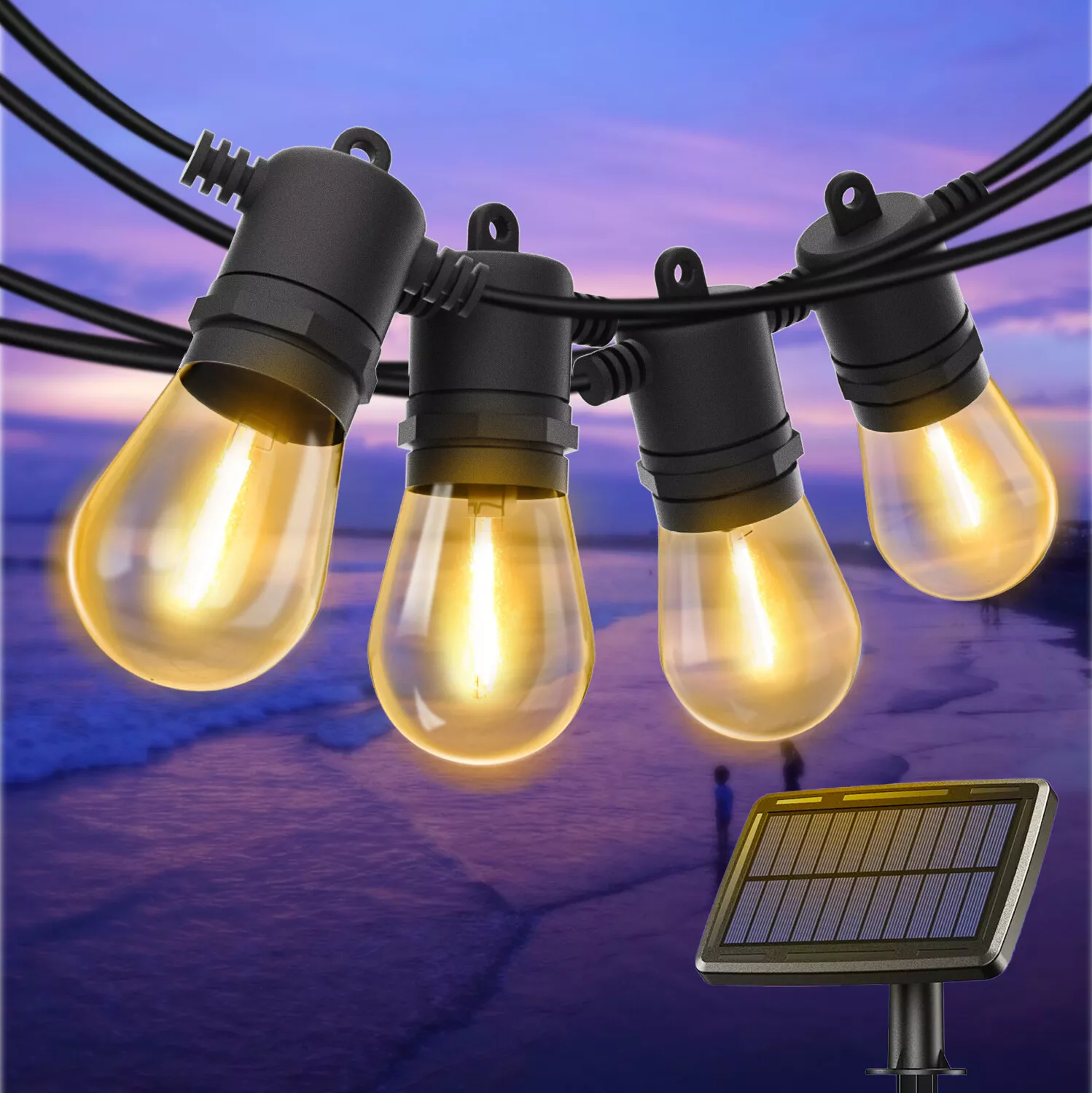 15LED 48FT Solar Festoon String Lights Wedding Party Lights WaterProof Outdoor
