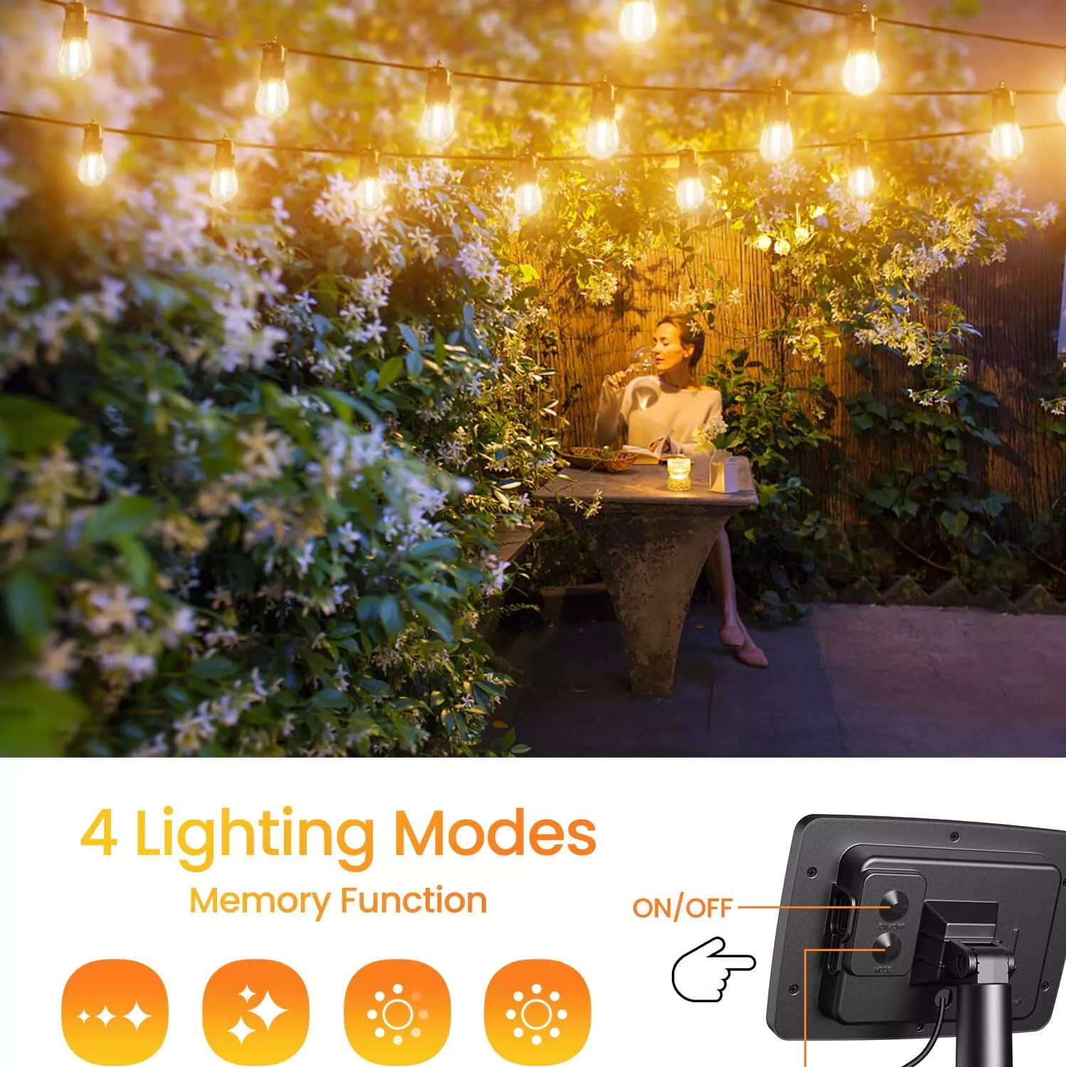 15LED 48FT Solar Festoon String Lights Wedding Party Lights WaterProof Outdoor
