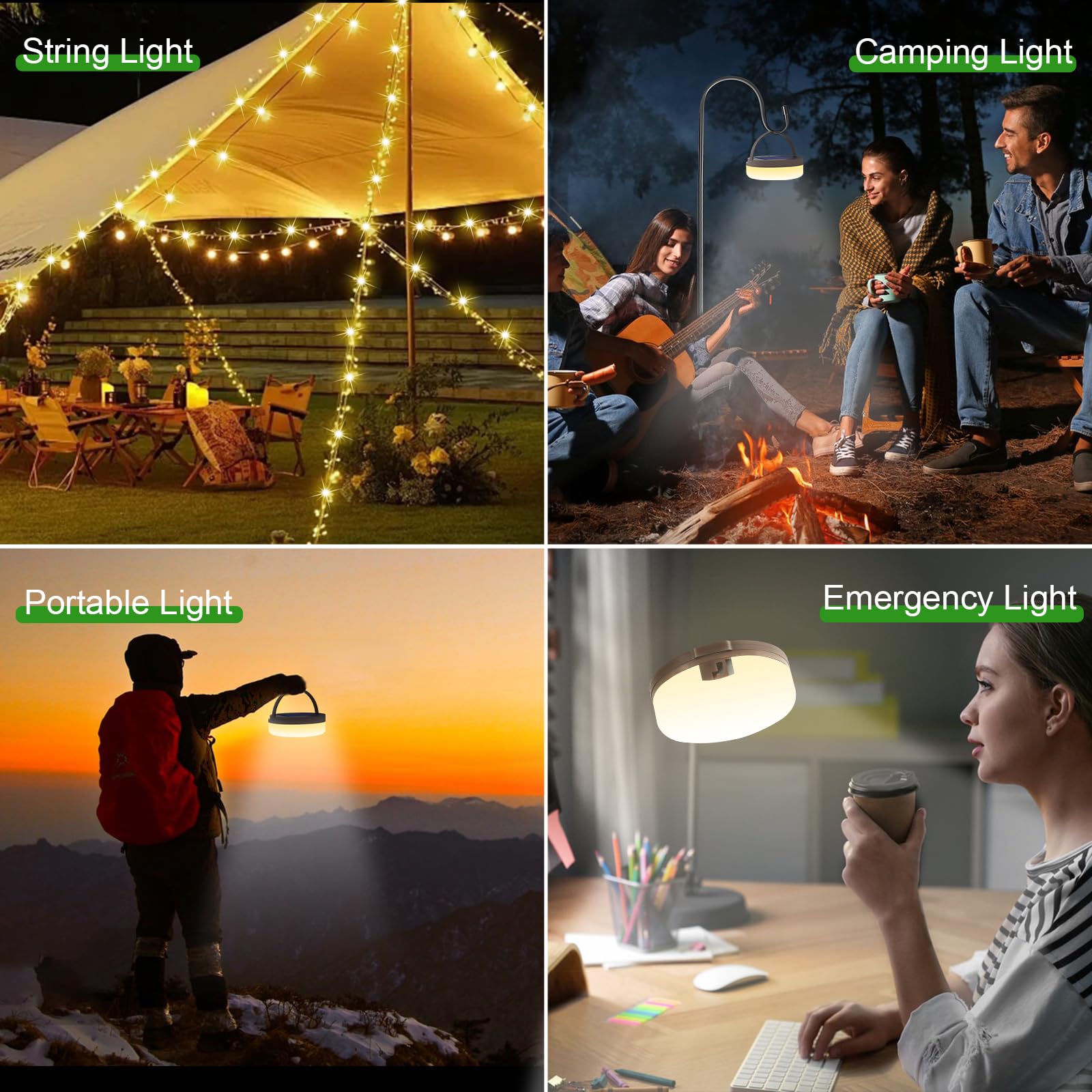 Solar Camping String Light, 12.8 M  Solar Portable Waterproof Camping Lights with Remote, USB Type-C Rechargeable Portable Camping Lights with 8 Lighting Modes for Garden Party Decorations