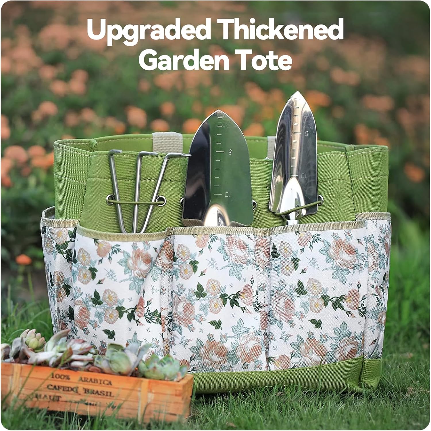 9-Piece Heavy Duty Gardening Hand Tools with Fashion and Durable Garden Tools Organizer Handbag,Rust-Proof Garden Tool Set, Ideal Gardening Gifts for Women