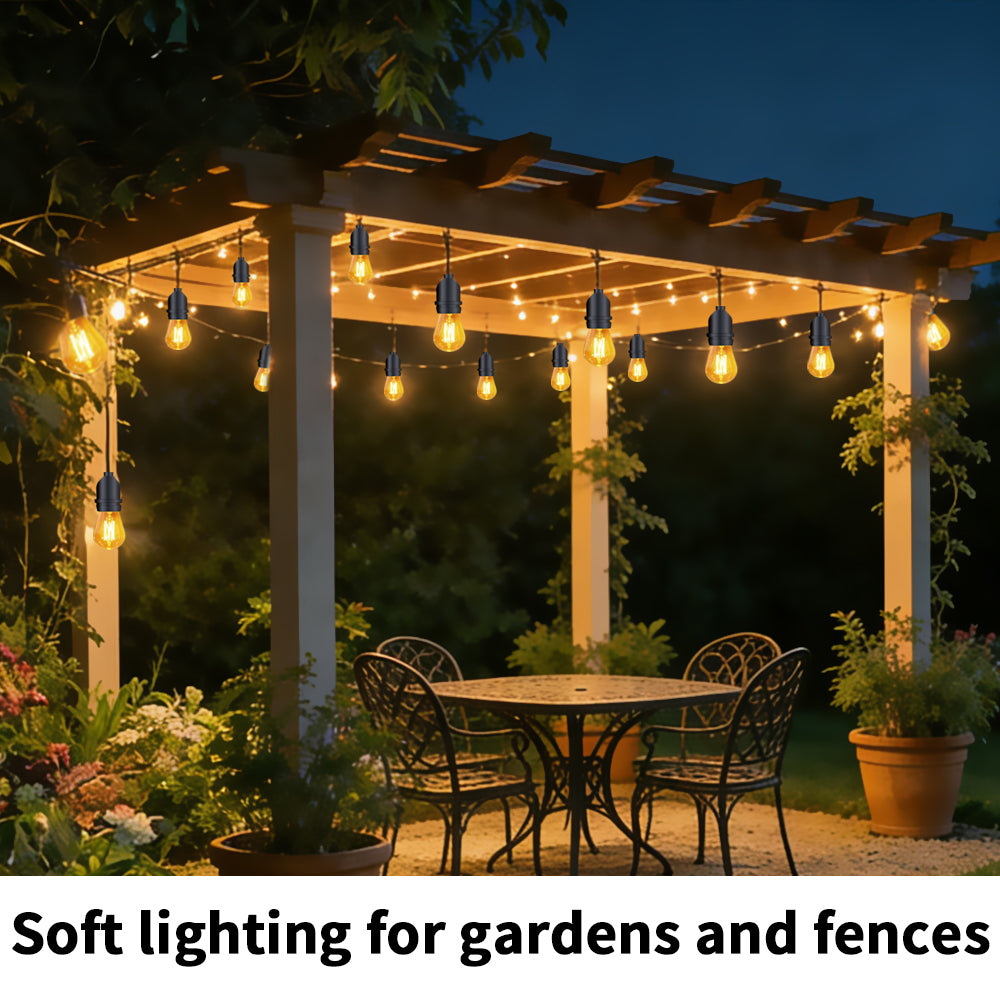 Solar Festoon String Lights Outdoor - Waterproof S14 Bulbs for Backyard & Patio (3 Year Warranty)