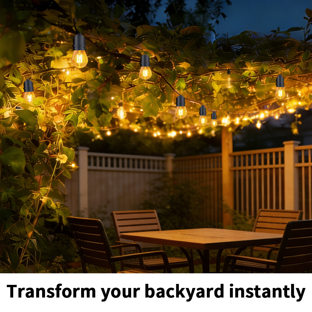 Solar Festoon String Lights Outdoor - Waterproof S14 Bulbs for Backyard & Patio (3 Year Warranty)