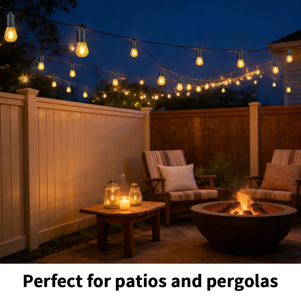 Solar Festoon String Lights Outdoor - Waterproof S14 Bulbs for Backyard & Patio (3 Year Warranty)
