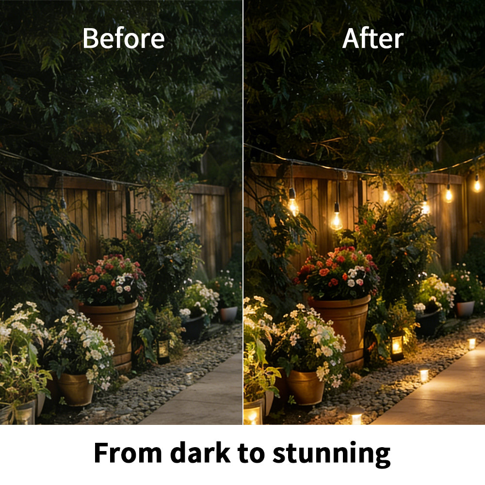 Solar Festoon String Lights Outdoor - Waterproof S14 Bulbs for Backyard & Patio (3 Year Warranty)