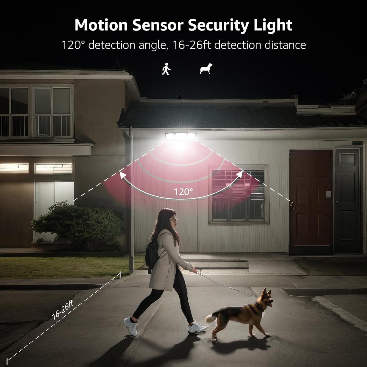 Solar Security Lights Outdoor Motion Sensor, 1200LM Solar Flood Lights with Separate Solar Panel, IP65 Waterproof, Adjustable 3Heads, Solar Pir Wall Lights for Yard Garage Pathway