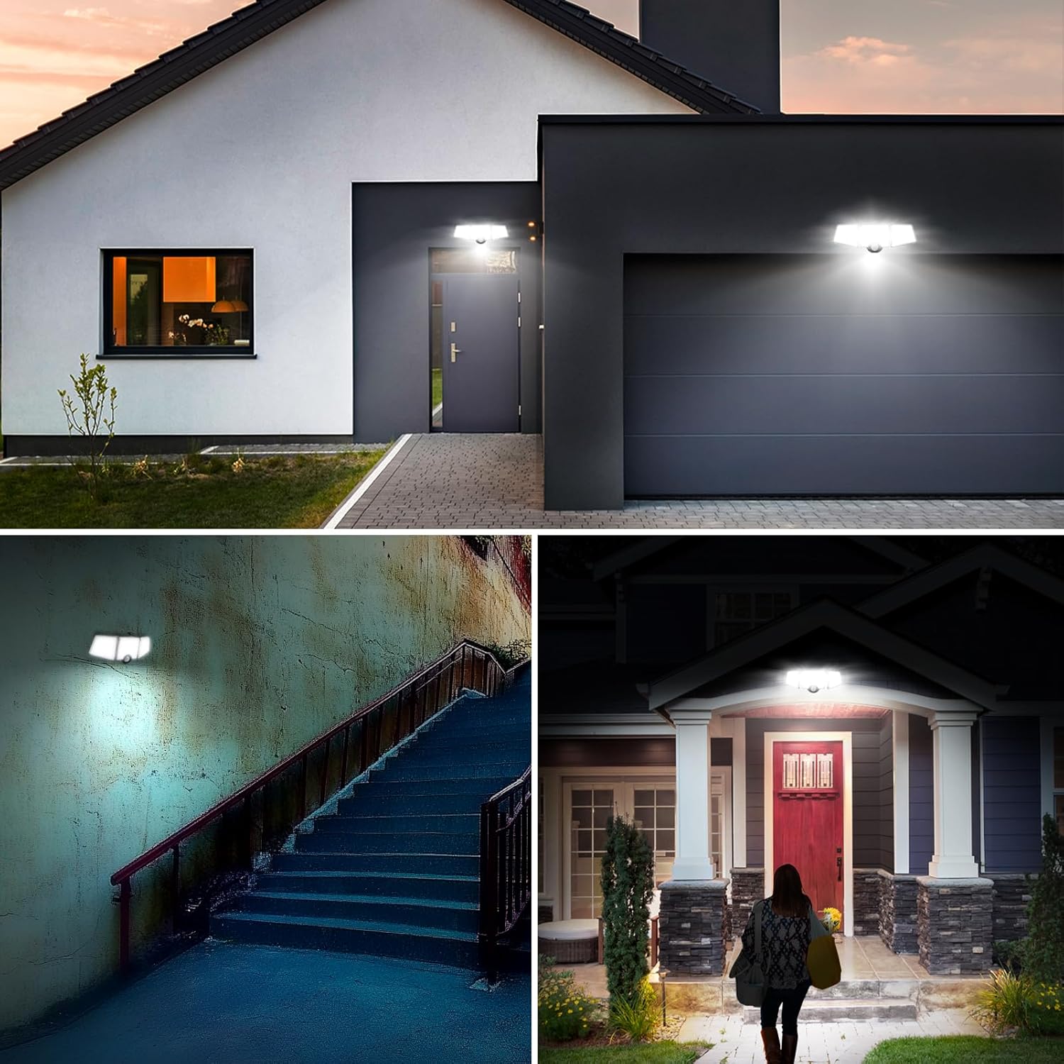 Solar Security Lights Outdoor Motion Sensor, 1200LM Solar Flood Lights with Separate Solar Panel, IP65 Waterproof, Adjustable 3Heads, Solar Pir Wall Lights for Yard Garage Pathway