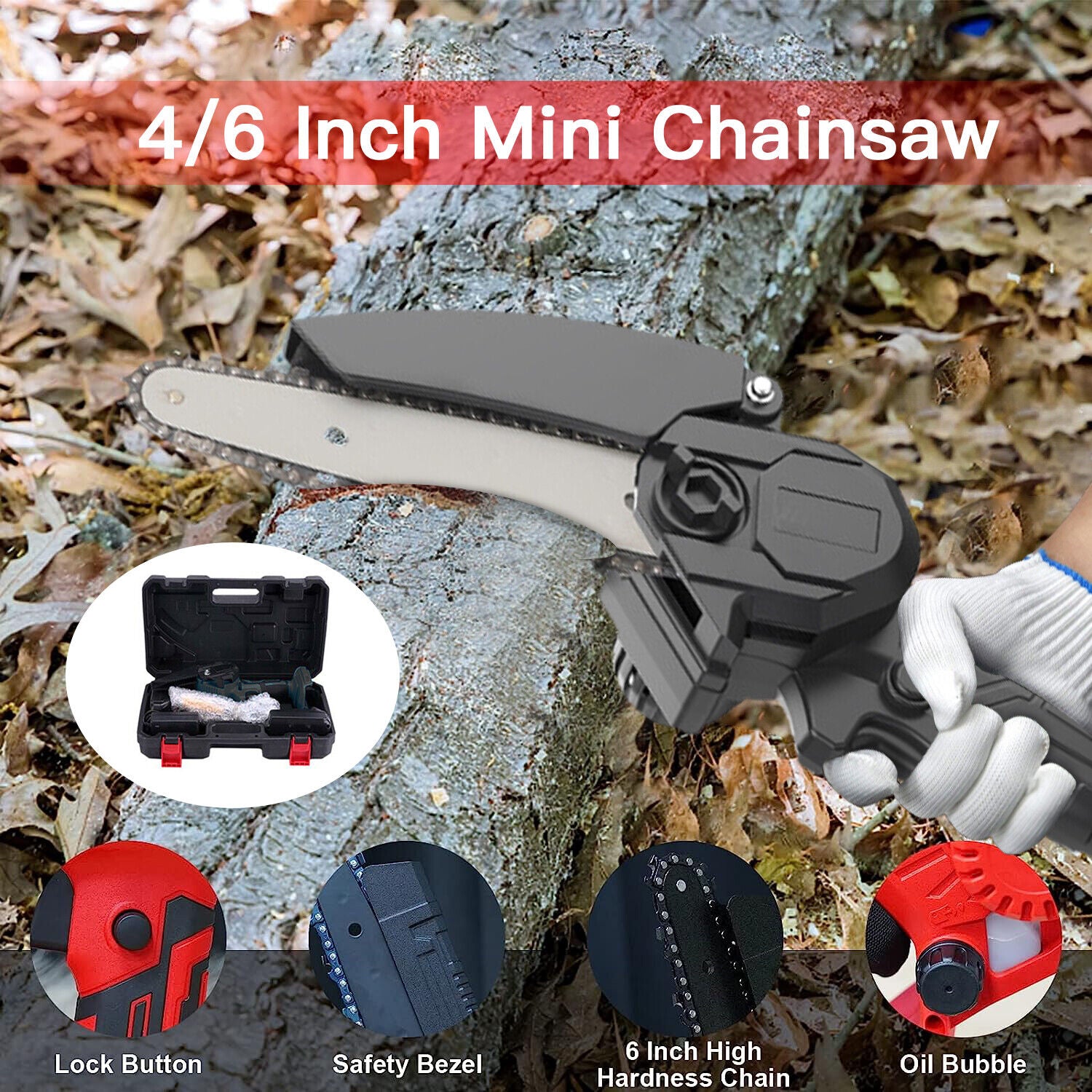 4" Electric Chainsaw With 2* Cordless Rechargeable Battery Wood Cutter Saw