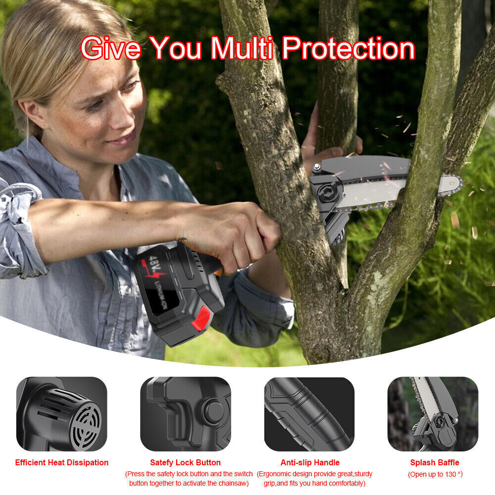 4" Electric Chainsaw With 2* Cordless Rechargeable Battery Wood Cutter Saw