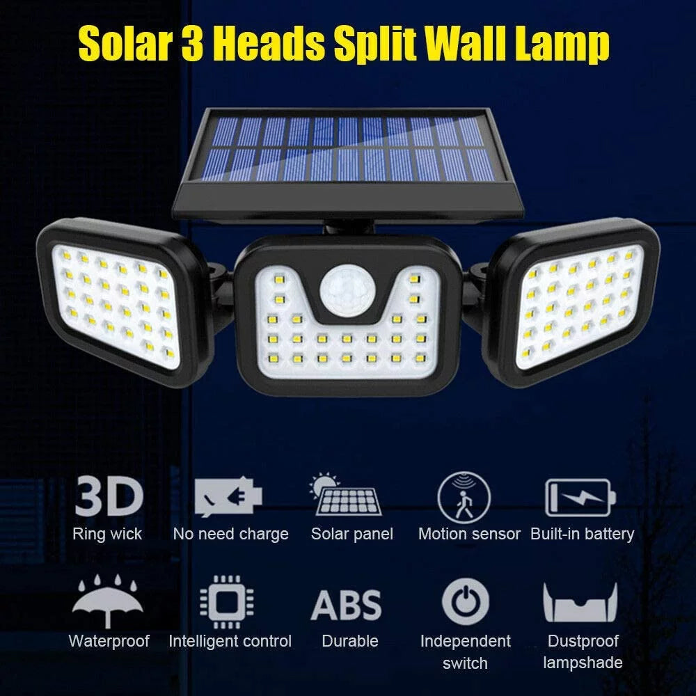 3-Head Solar Motion Light Solar Wall Lights LED Motion Light