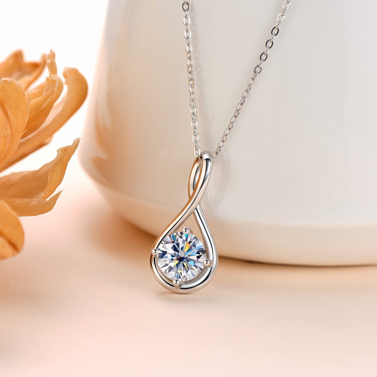WHEN YOU SPEND 200 AUD FREE Moissanite Necklaces for Women, 925 Sterling Silver Moissanite Pendant Necklace 2ct D Color VVS1 Clarity, White Gold Plated Dainty Necklace for Women Jewelry Gifts