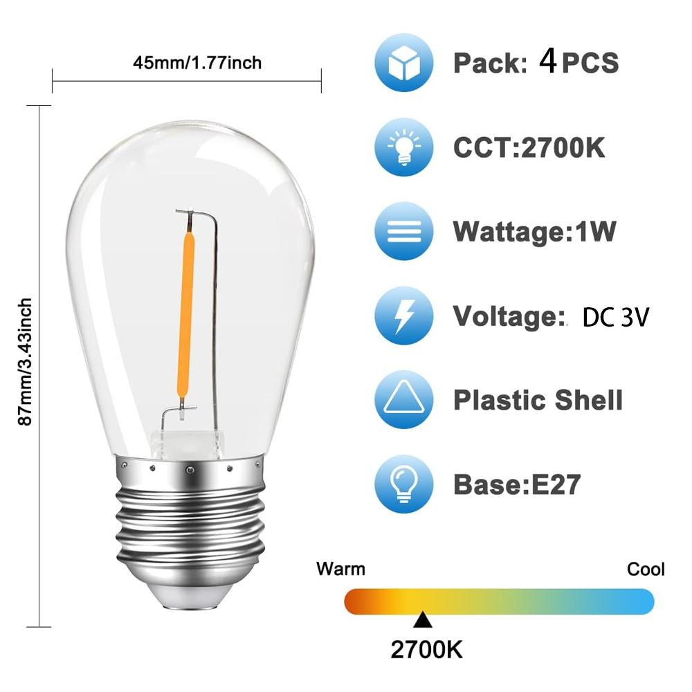4 pcs Replacement LED Bulbs Pack for Solar Powered Festoon Lights outdoor solar bulbs