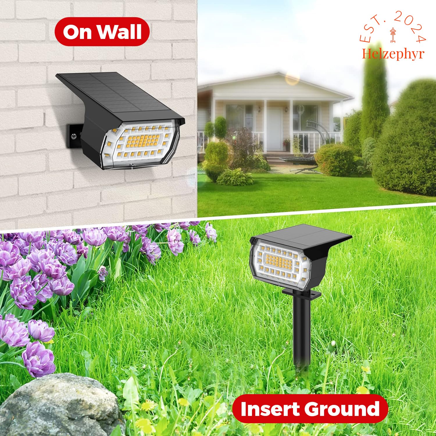 Solar Landscape Spot Lights Outdoor, IP65 Waterproof, Lights for Garden Gate Yard Garage Pathway Outside with 3 Lighting Modes [Warm White]