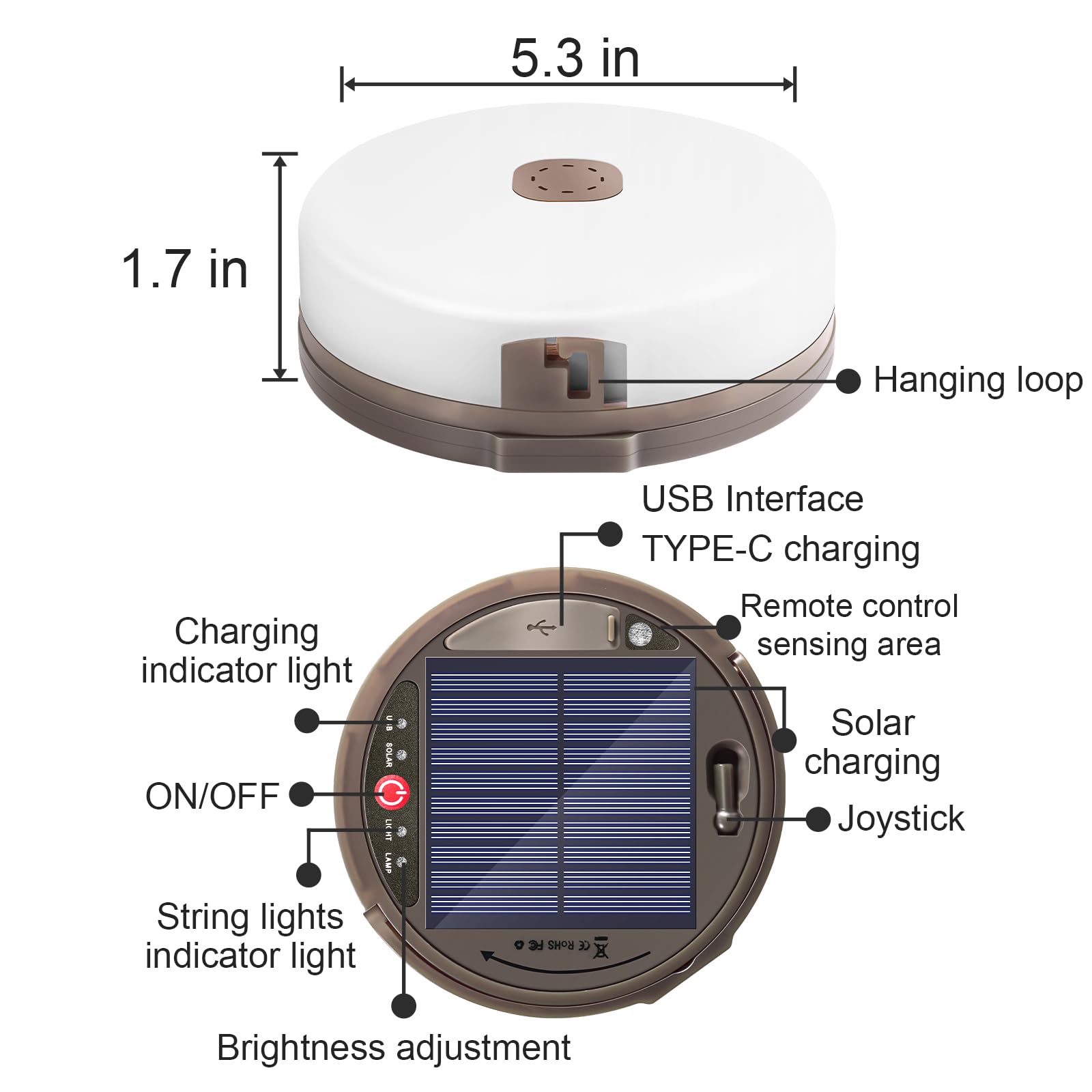 Solar Camping String Light, 12.8 M  Solar Portable Waterproof Camping Lights with Remote, USB Type-C Rechargeable Portable Camping Lights with 8 Lighting Modes for Garden Party Decorations