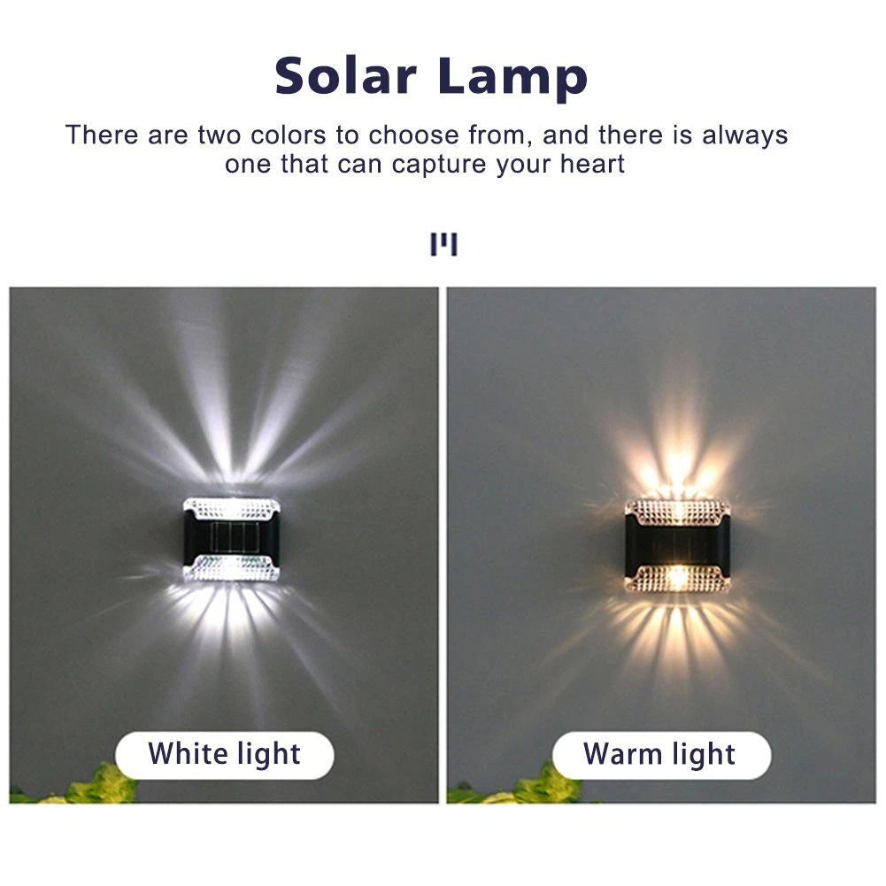 Solar Outdoor Wall Light - Waterproof Solar Fence and Wall Lighting, 4 Pieces Long Life LED Light for Garden, Patio, Fence, Landscaping