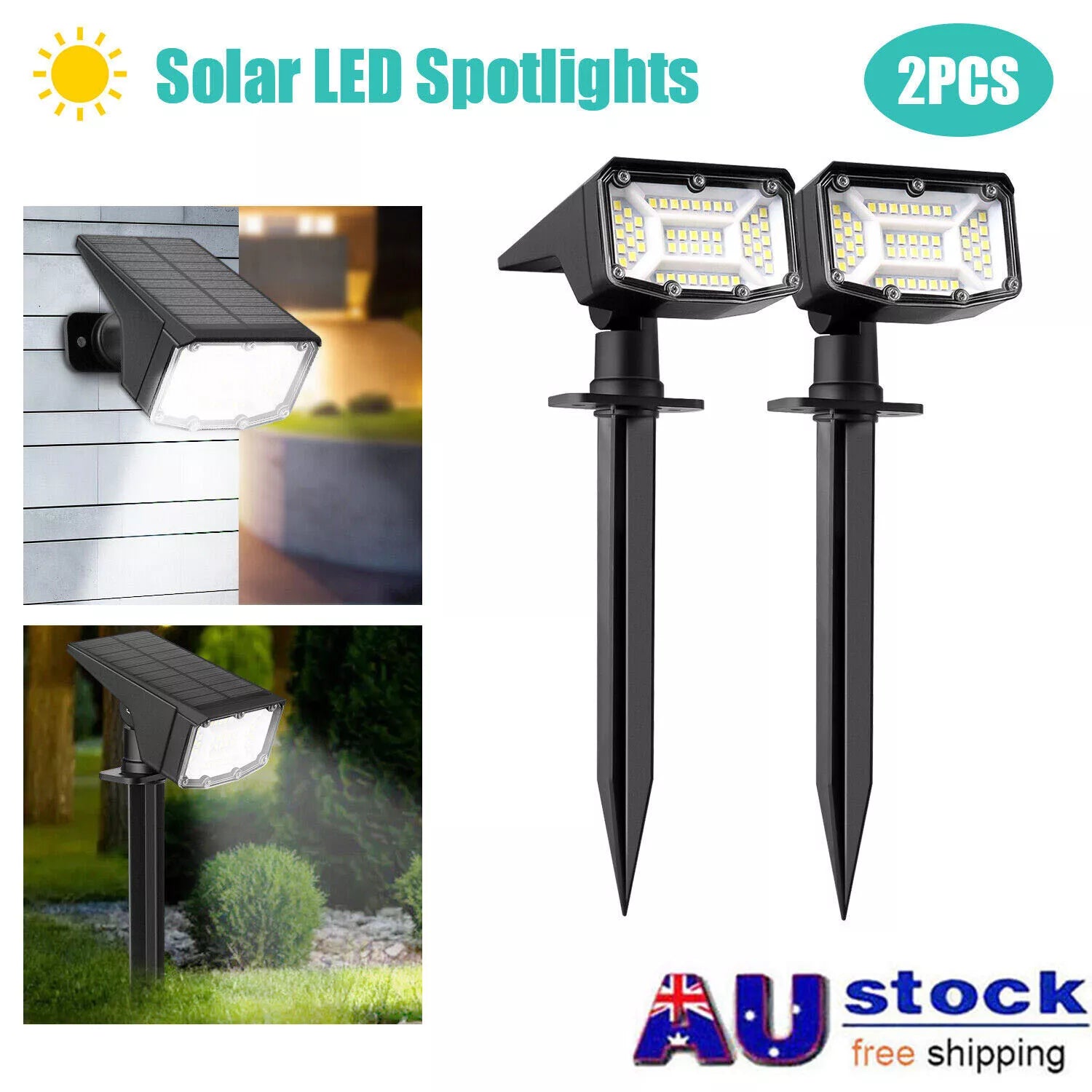 Solar Landscape Spot Lights Outdoor, IP65 Waterproof, Lights for Garden Gate Yard Garage Pathway Outside with 3 Lighting Modes [Warm White]