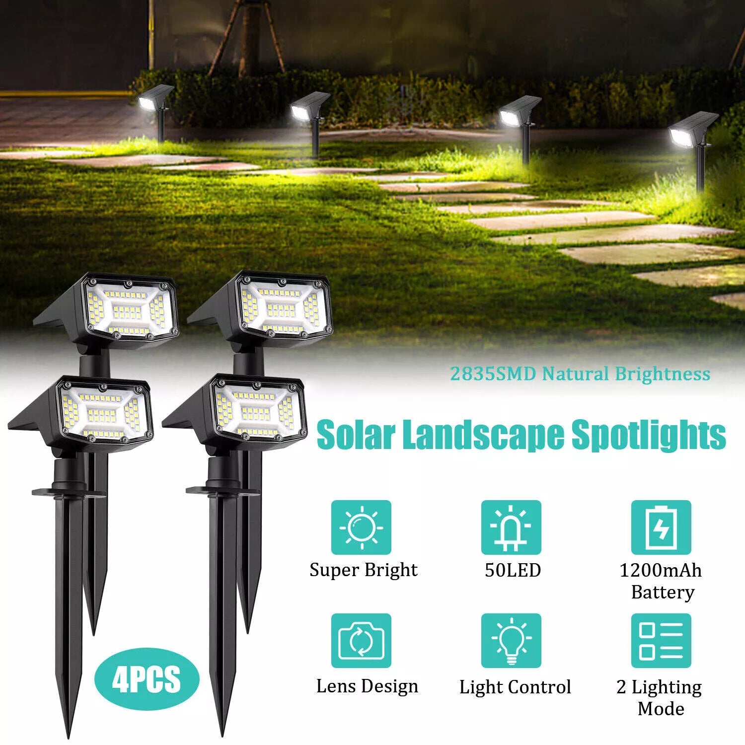 Solar Landscape Spot Lights Outdoor, IP65 Waterproof, Lights for Garden Gate Yard Garage Pathway Outside with 3 Lighting Modes [Warm White]