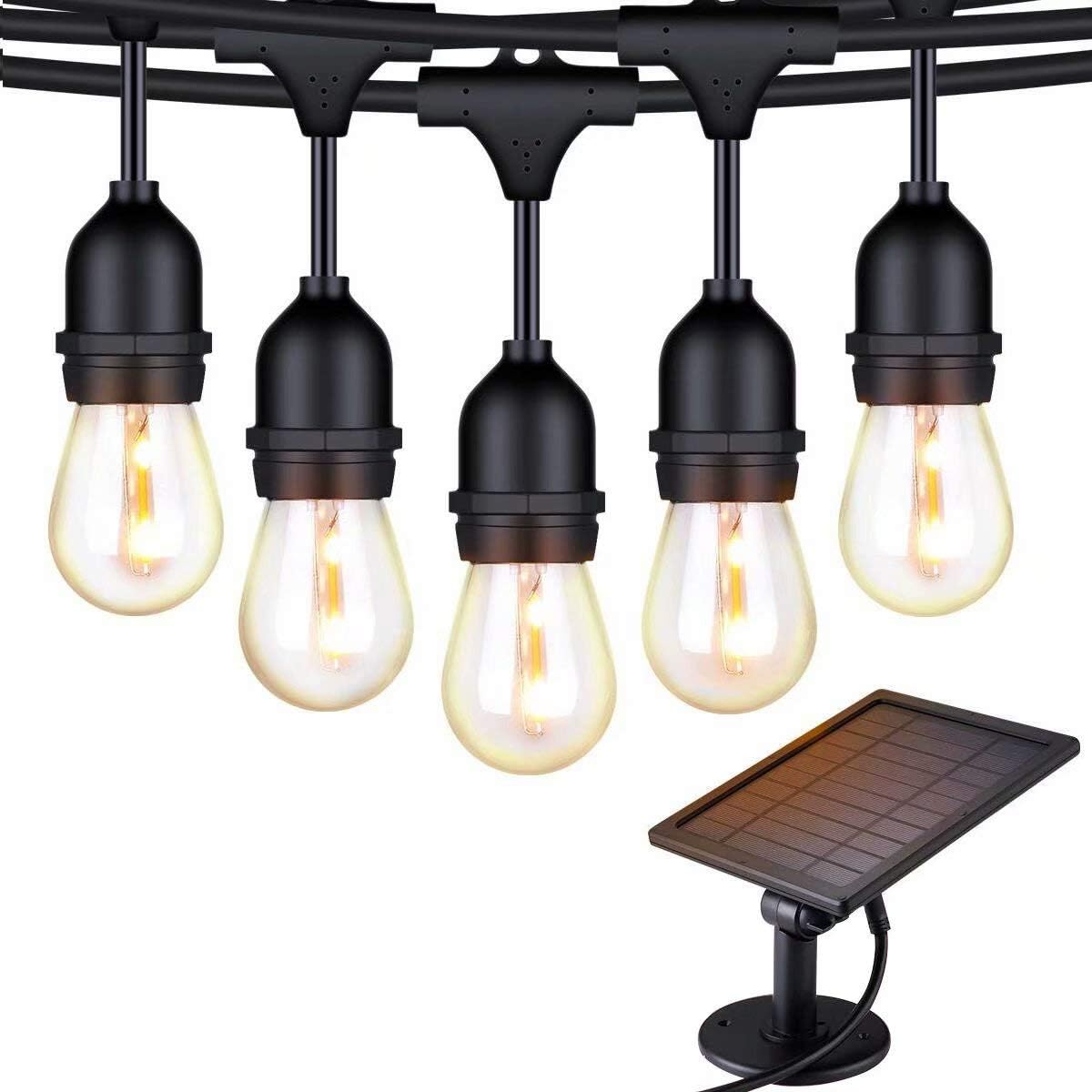 Solar String Lights - 48 ft S14 LED Outdoor IP65 Commercial Grade Heavy Duty Festoon String Light