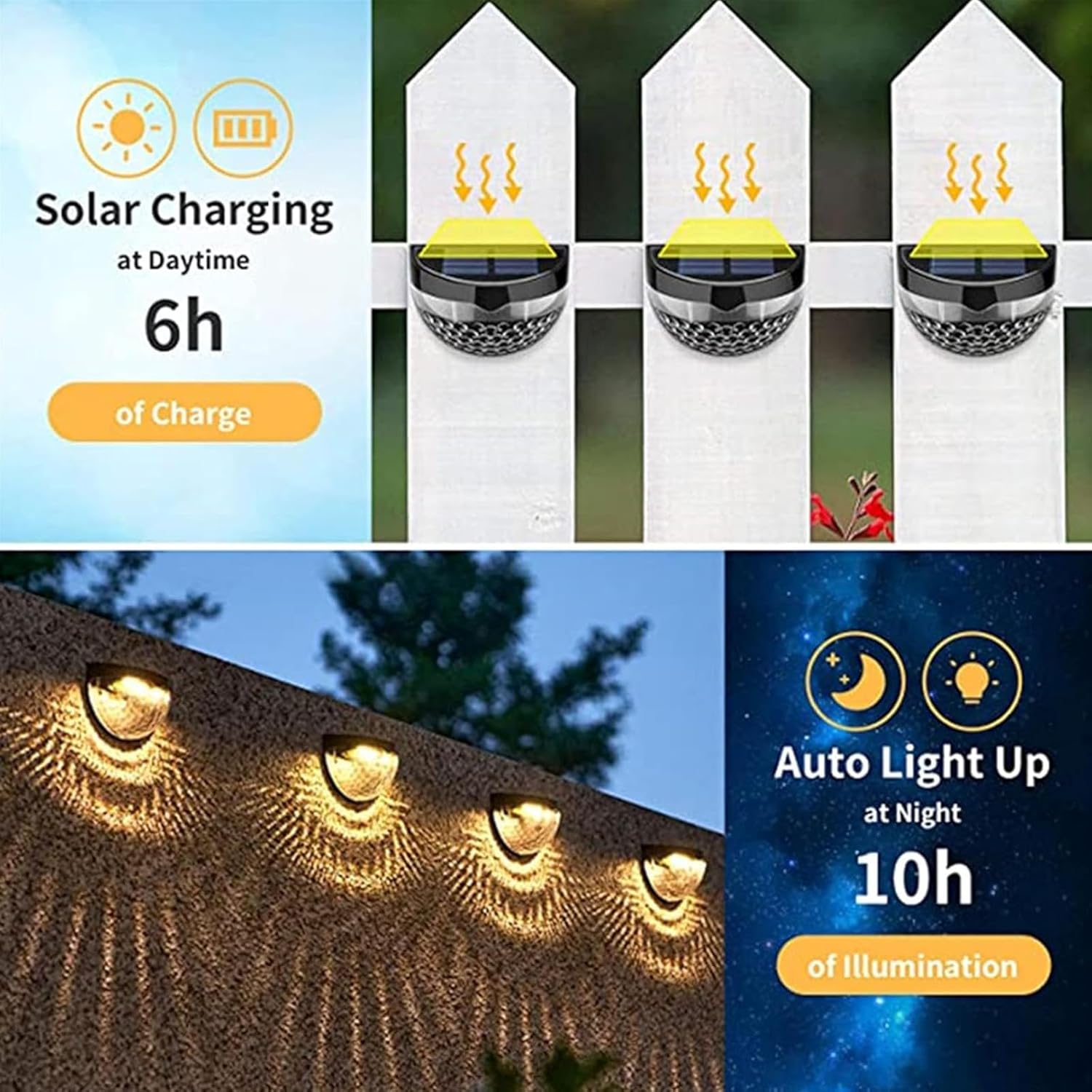 2/4/8PCS 6 LED Warm White  Solar Fence Lights Outdoor Wall Garden Patio Pathway Stairs Ste