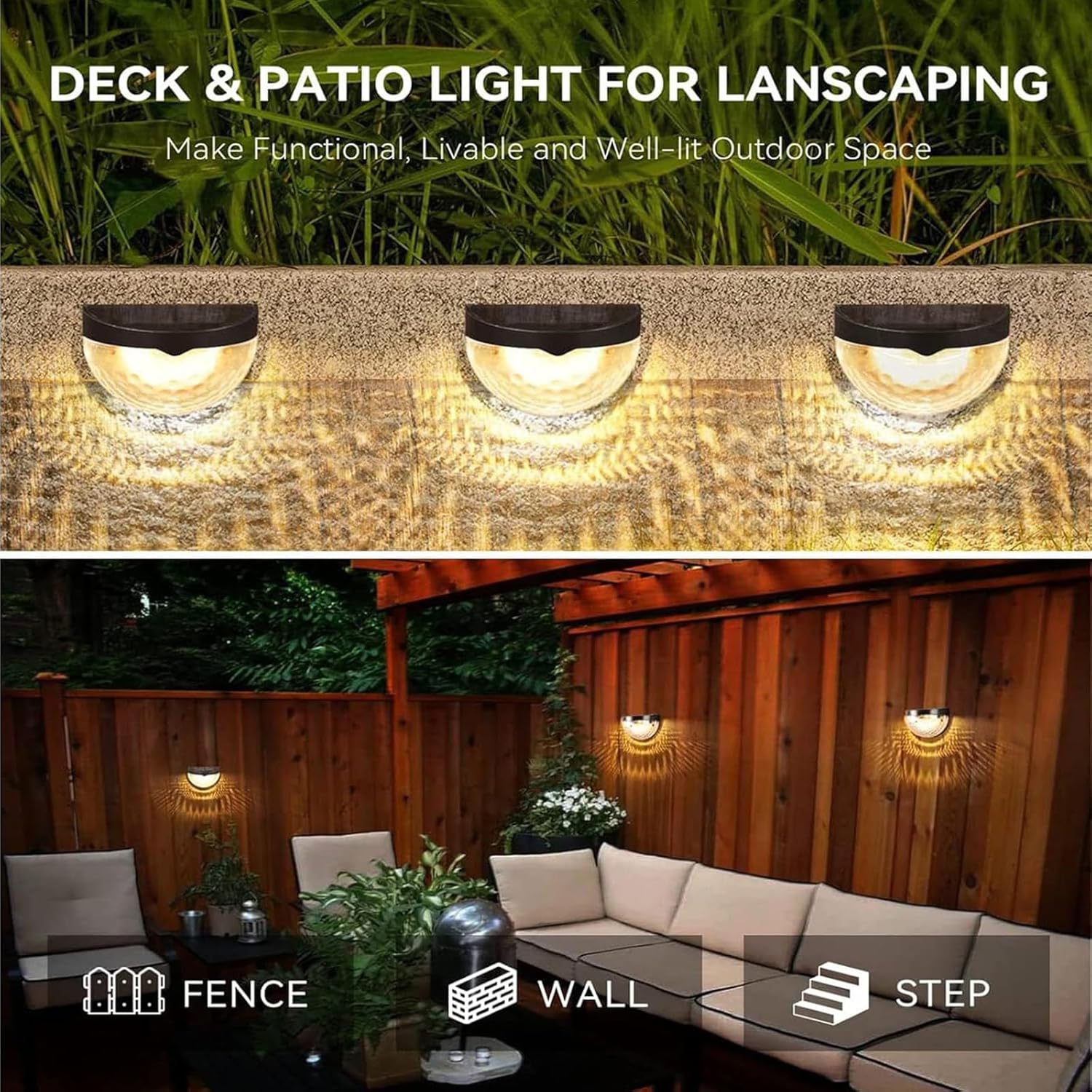 2/4/8PCS 6 LED Warm White  Solar Fence Lights Outdoor Wall Garden Patio Pathway Stairs Ste