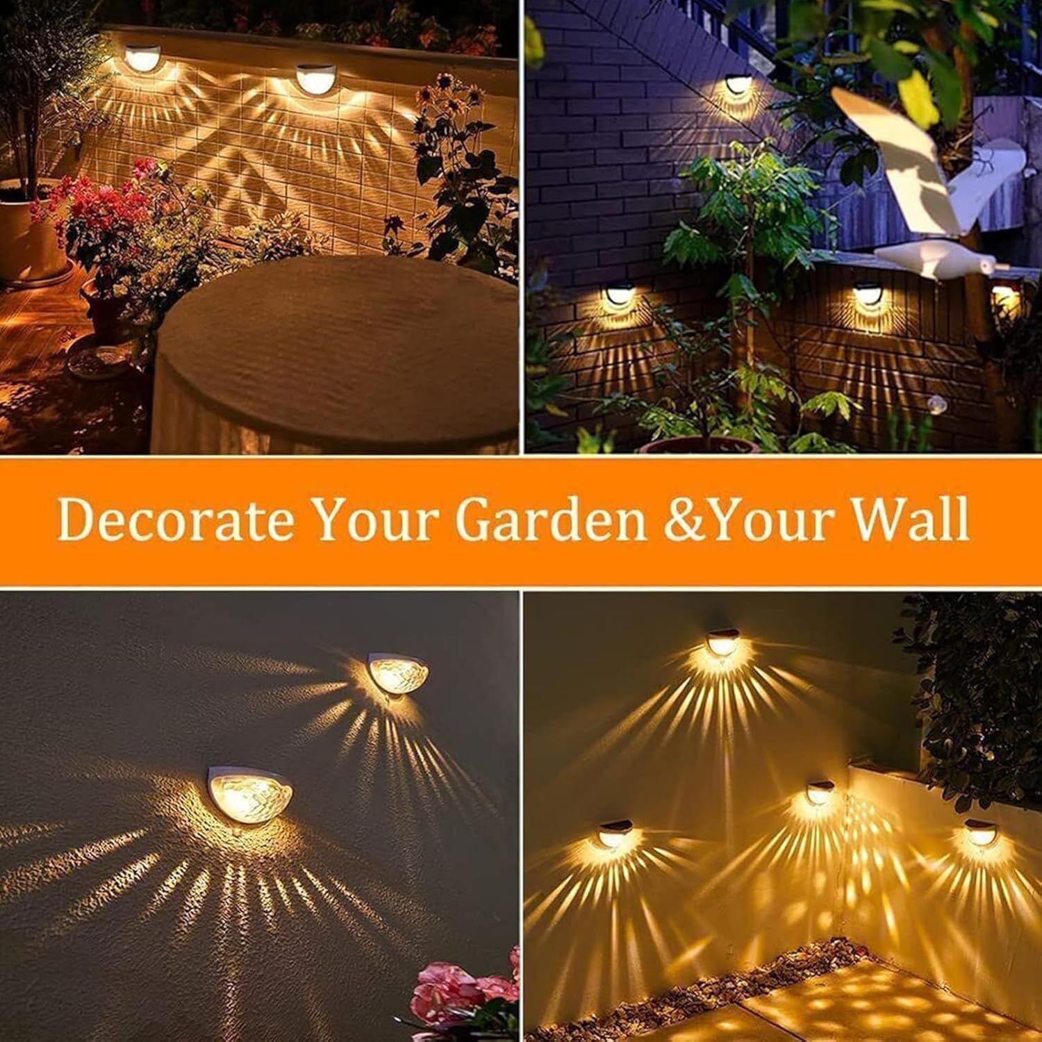 2/4/8PCS 6 LED Warm White  Solar Fence Lights Outdoor Wall Garden Patio Pathway Stairs Ste