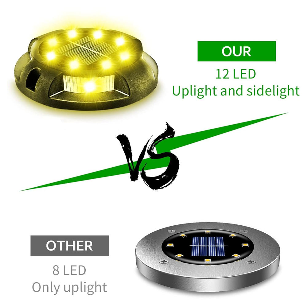 Solar LED Buried ground Recessed Solar Garden Lights for Patio, Yard, Driveway, Long Lasting White Light, Pathway/Step/Walkway Ground Lights (Warm White)