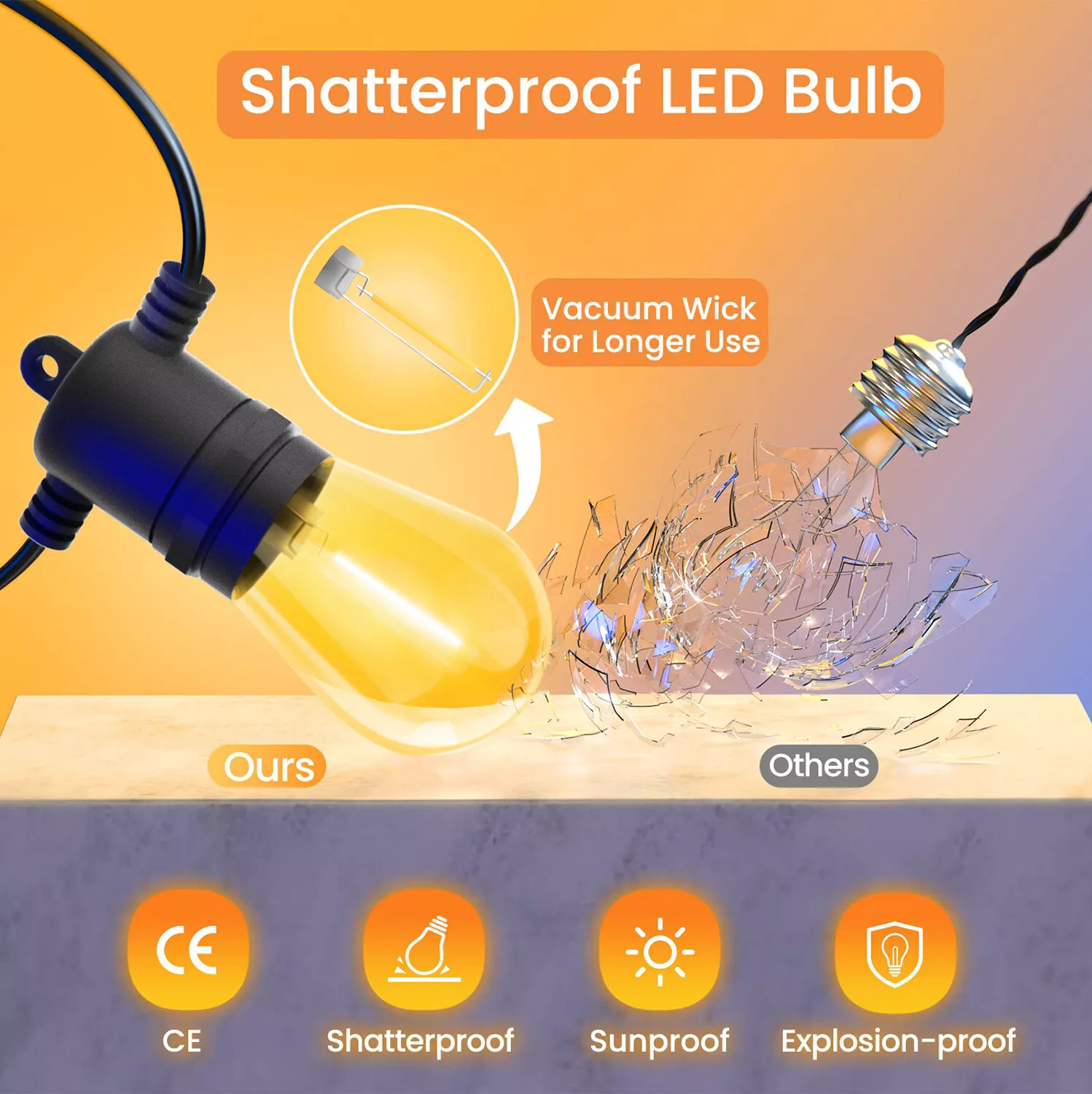 15LED 48FT Solar Festoon String Lights Wedding Party Lights WaterProof Outdoor