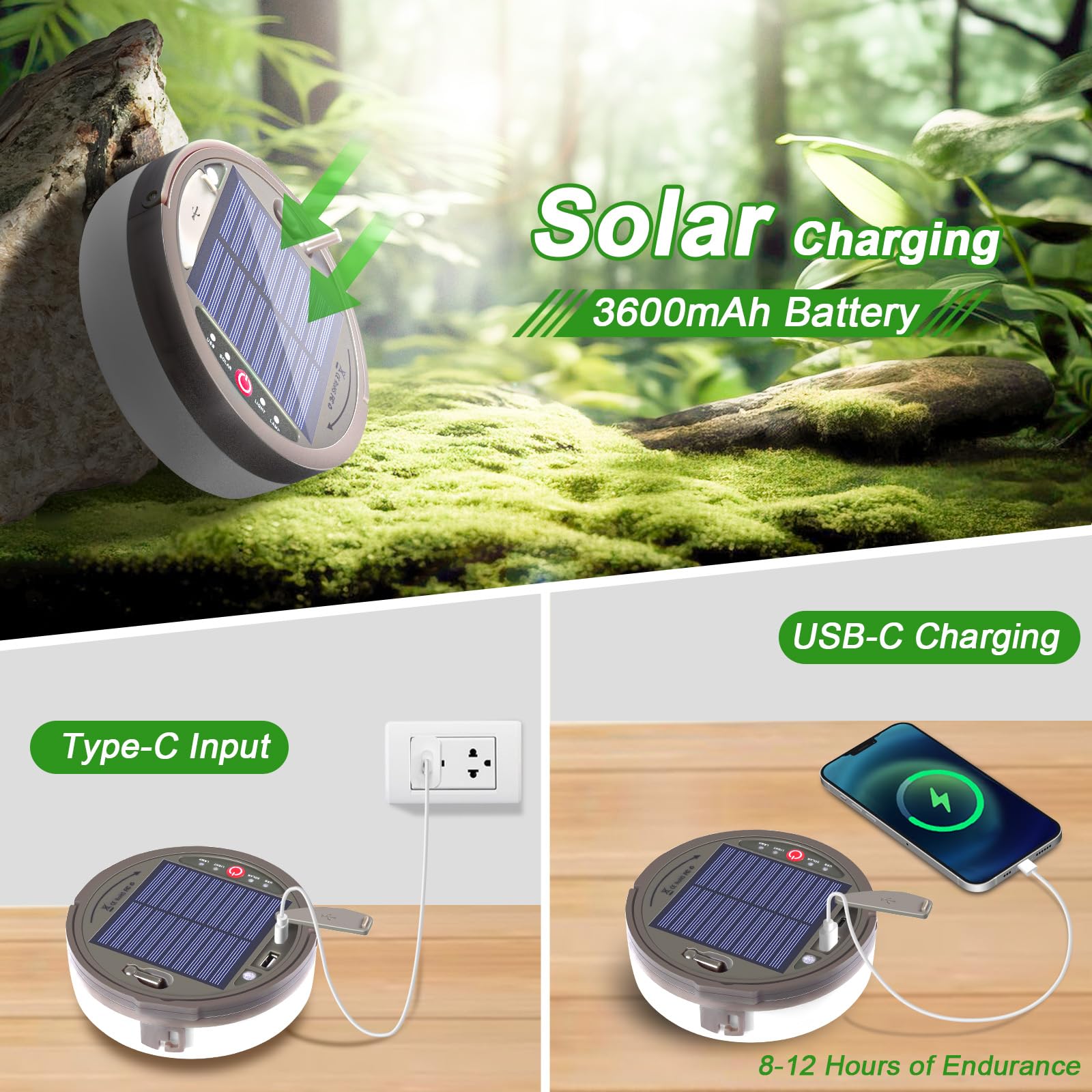 Solar Camping String Light, 12.8 M  Solar Portable Waterproof Camping Lights with Remote, USB Type-C Rechargeable Portable Camping Lights with 8 Lighting Modes for Garden Party Decorations