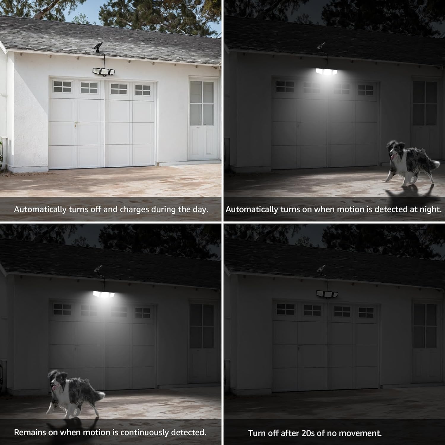 Solar Security Lights Outdoor Motion Sensor, 1200LM Solar Flood Lights with Separate Solar Panel, IP65 Waterproof, Adjustable 3Heads, Solar Pir Wall Lights for Yard Garage Pathway