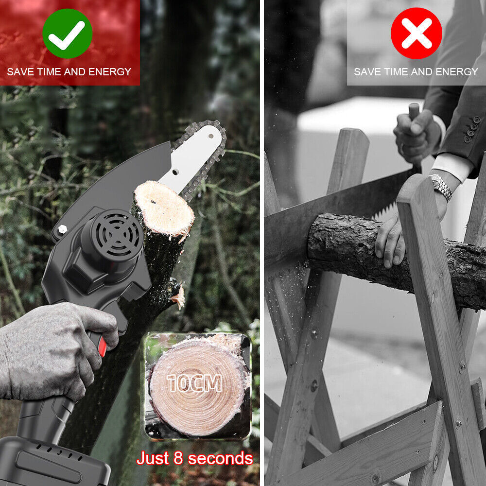 4" Electric Chainsaw With 2* Cordless Rechargeable Battery Wood Cutter Saw
