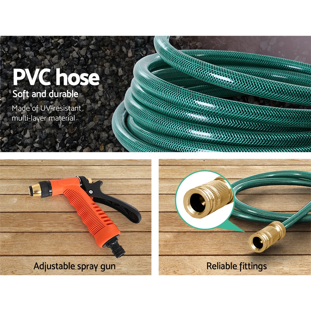 30M Retractable Garden Water Hose Reel Auto Rewind Wall Mount w/ Metal Spray Gun