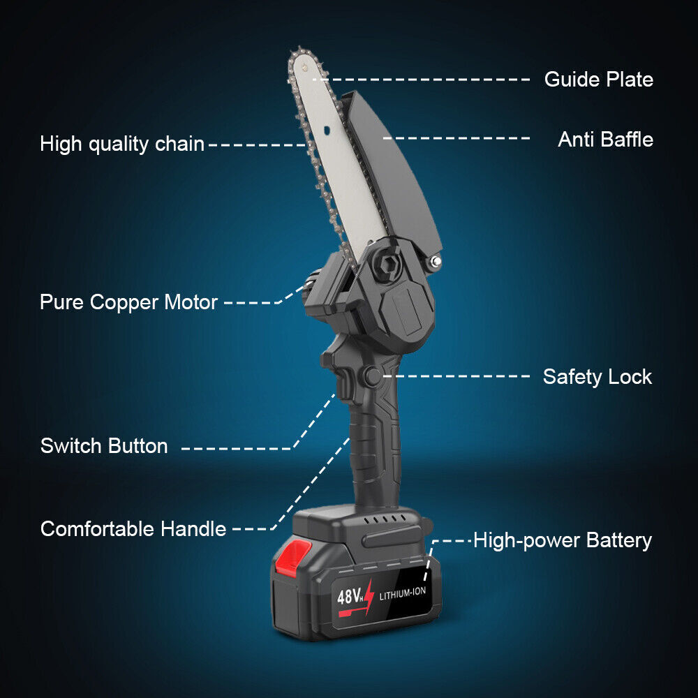 4" Electric Chainsaw With 2* Cordless Rechargeable Battery Wood Cutter Saw